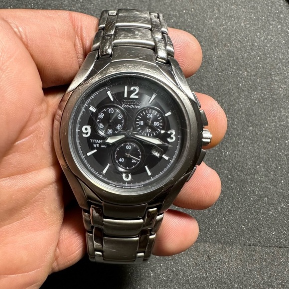 Citizen Eco Drive Mens Titanium Chronograph Date Just Watch Working H500-S063477 - Picture 1 of 11